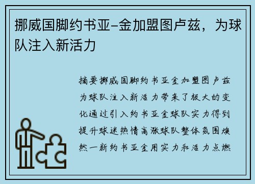 挪威国脚约书亚-金加盟图卢兹，为球队注入新活力